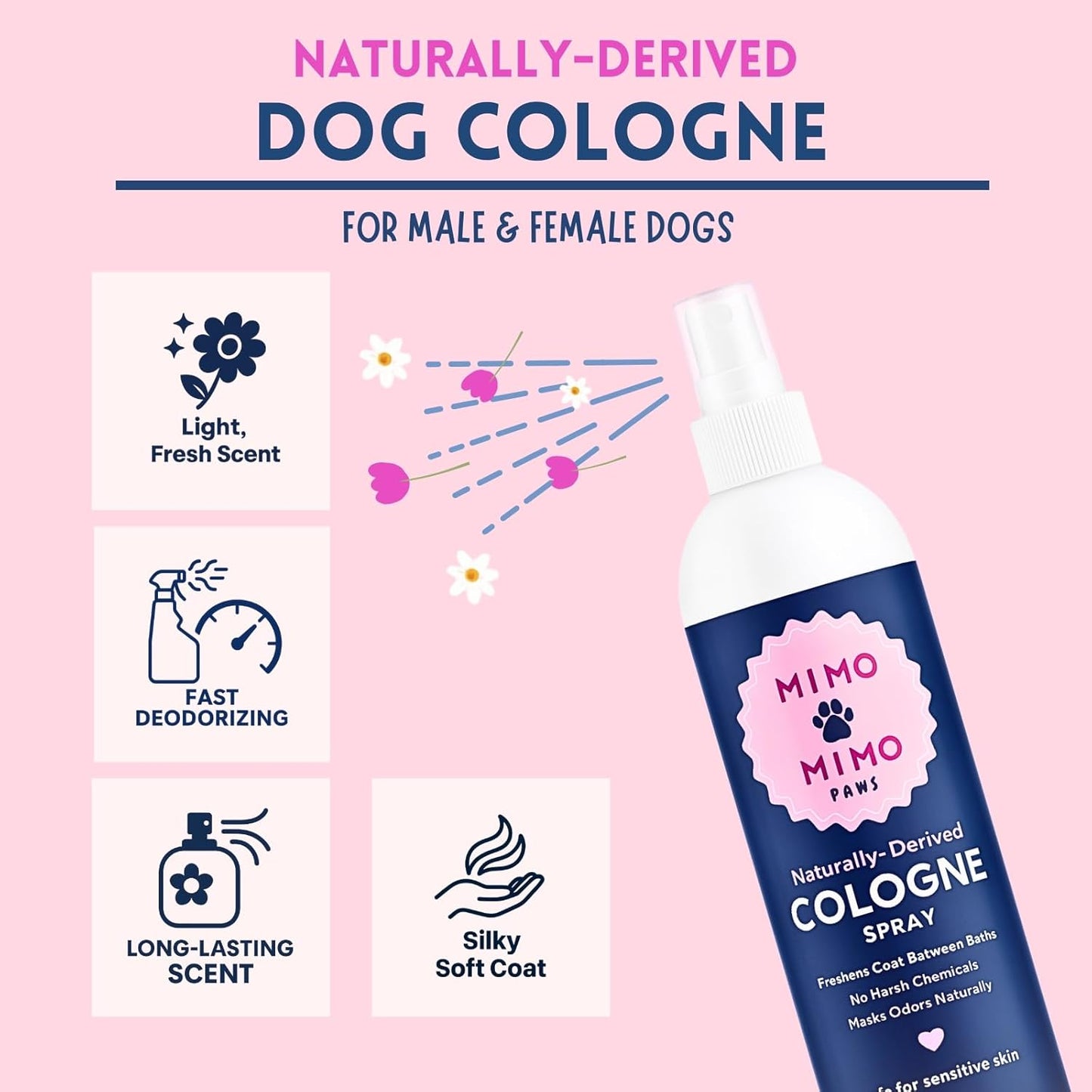 Naturally-Derived Dog Cologne Spray, Long-Lasting Deodorizing Odor Control, Freshens Coat Between Baths, No Parabens or Alcohol, Safe For Sensitive Skin, Made In USA, 16 fl oz