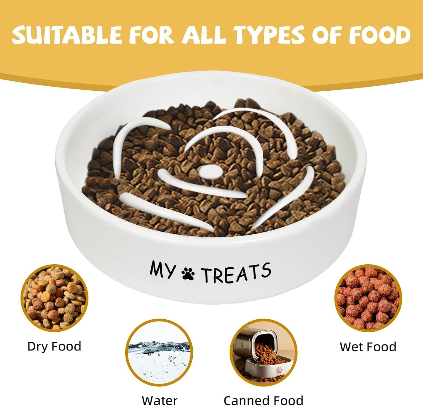 Slow Feeder Dog Bowls - Ceramic Dog Bowls for Small & Medium Dogs - White Slow Eating Dogs Bowl - Ceramic Puppy Slow Feeder - Puppy Food Bowl(Flower)