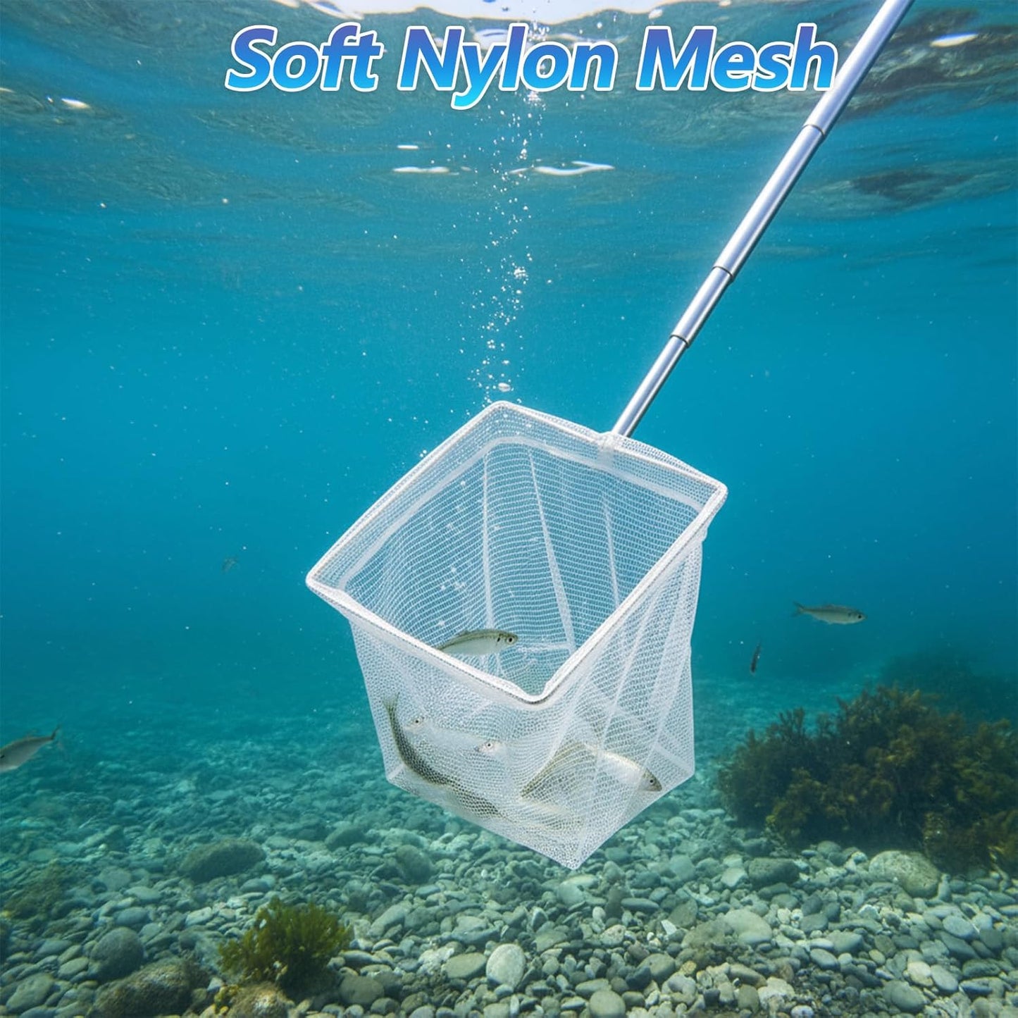 2 Pcs Fish Net for Fish Tank, 3 Inch Aquarium Netwith Extendable Long Handle, Fine Mesh Small Fish Net for Shrimp & Bettas Aquarium Accessories