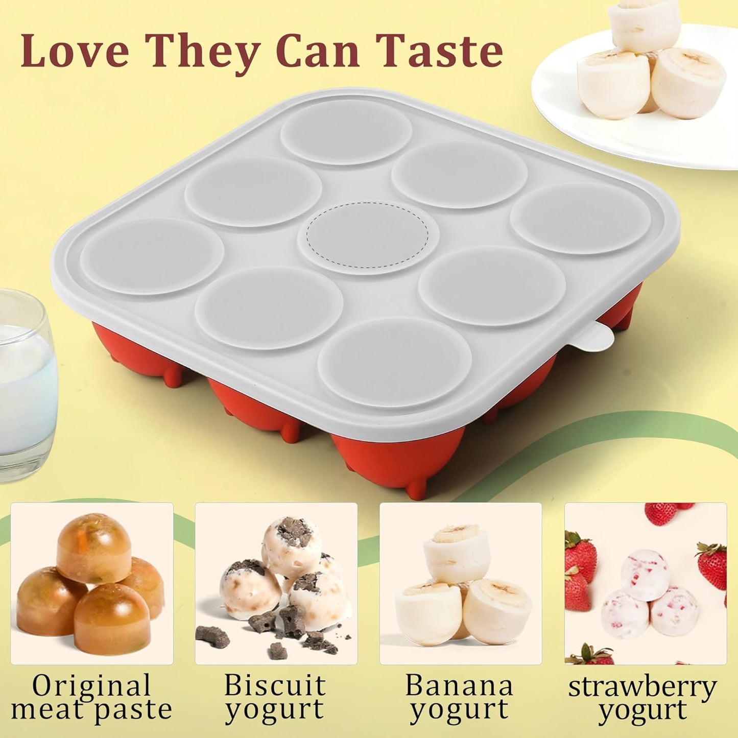 9-Cavity Silicone Frozen Dog Treat Mold with Lid for Woof Pupsicle & Power Chewer Pupsicle Small 10-25lbs,Reusable Frozen Dog Treat Tray Mold for Pupsicle Toy