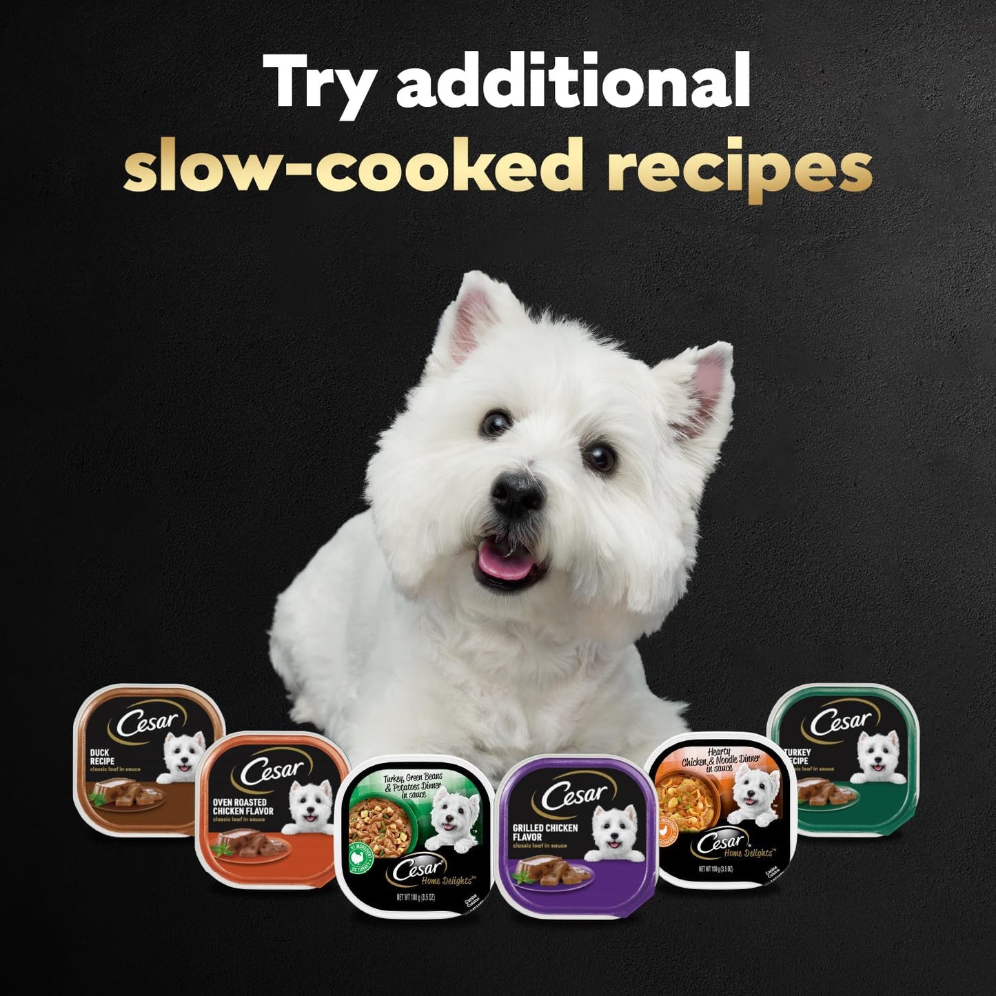 Cesar Adult Wet Dog Food Steak Lovers Variety Pack with Real Meat, 3.5 oz. Easy Peel Trays, 36 Count