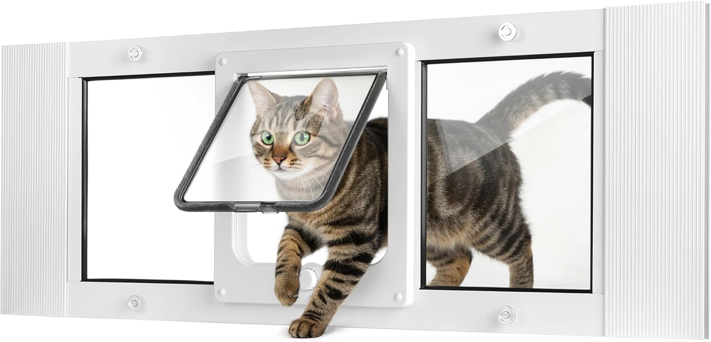 Slevoo Cat Door for Window Adjustable Fits 32"-36" Sliding Windows, Energy-Saving High-Seal Window Pet Door with 4 Lock Modes, Tool-Free Install, Heavy-Duty Aluminum Frame, Multi-Pet Compatible