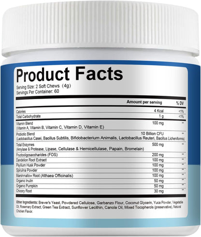 Probiotics Dog Allery Chews for Dogs, Improve Itchy Skin Itchy Ears, Yeast Balance, Gut Health, Probiotics (10 Billion CFU) for Dog Immune Health & Allergy Relief Chews + Vitamins Blend