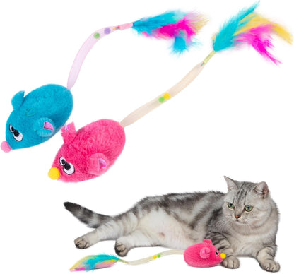 Catify by Best Pet Supplies Interactive Cat Toys – Plush, Motion-Activated & Squeaking Toys with Premium North American Catnip for Indoor Cats & Kittens - Squeaking Mice Set, Blue & Fuchsia