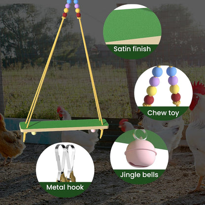 15.7-Inch Wooden Frosted Chicken Swing Perch Toy Natural Handcrafted Chicken Coop Accessory Chicken Enrichment Toy for Hens and Roosters(Yellow)