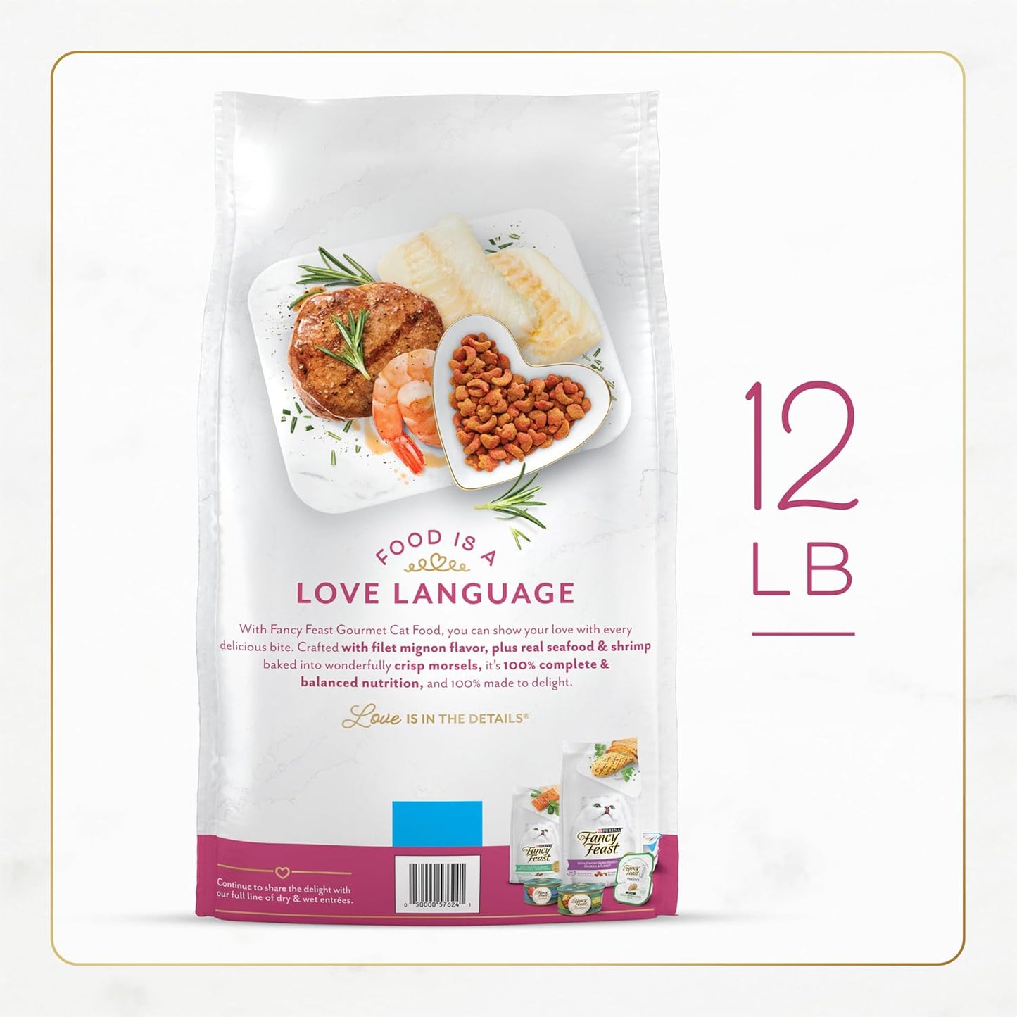 Fancy Feast Purina Filet Mignon Flavor with Real Seafood & Shrimp Dry Cat Food, 12 LB, Pack-2