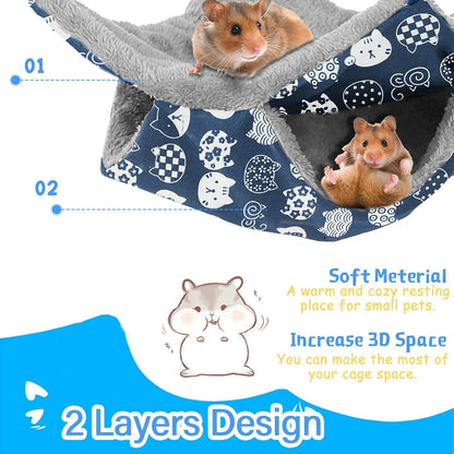 2 Layers Pet Rat Hammock, Double Sided Warm Flece & Linen Hammock for Cage, Hamster Guinea Pig Ferret Chinchilla Small Animal Bed, Hanging Hideout Swing Cage Accessories