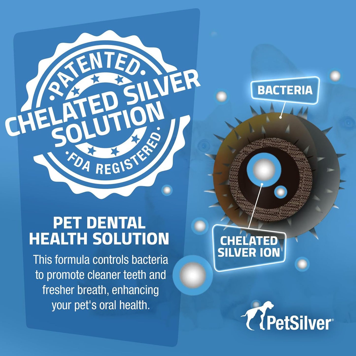 PetSilver Teeth & Gum Spray - Dog Dental & Teeth Cleaning Spray for Plaque & Tartar Build-Up Reduction - Natural Breath Freshener for Dogs and Cats - Patented Chelated Silver - Made in The USA - 4 oz