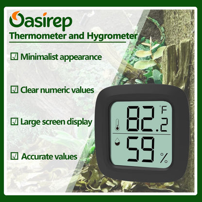 Black Reptile Thermometer and Hygrometer – LCD Digital Temp & Humidity Gauge for Bearded Dragon, Ball Python, Crested Gecko, Tortoise, Frog, Axolotl Tanks