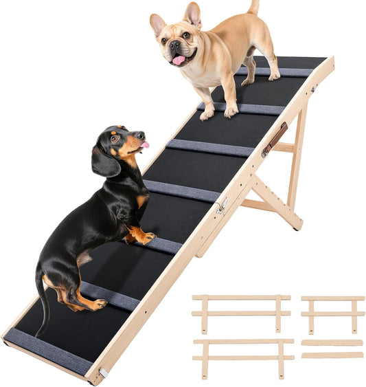 Dog Ramp for Bed – Adjustable 6-Level 24" to 30" Foldable Pet Ramp with Rubber Mat & Safety Side Rails, Ideal for Small, Medium, Large & Senior Dogs Up to 200 lbs