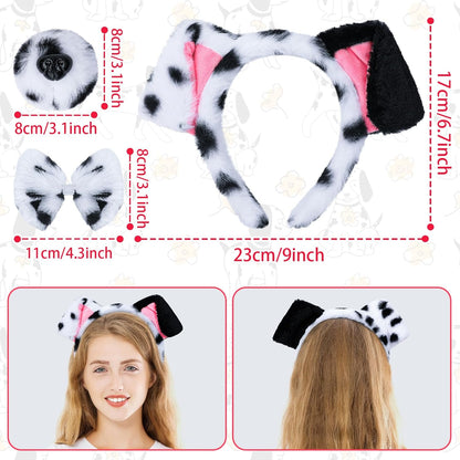 XEPST Animal Dalmatian Costume Kids Set, Dog Ears and Tail Set with Dalmatian Ears Headband and Dog Tail for Animal Costume Cosplay Birthday World Book Day Halloween Fancy Dress Party, Black and White
