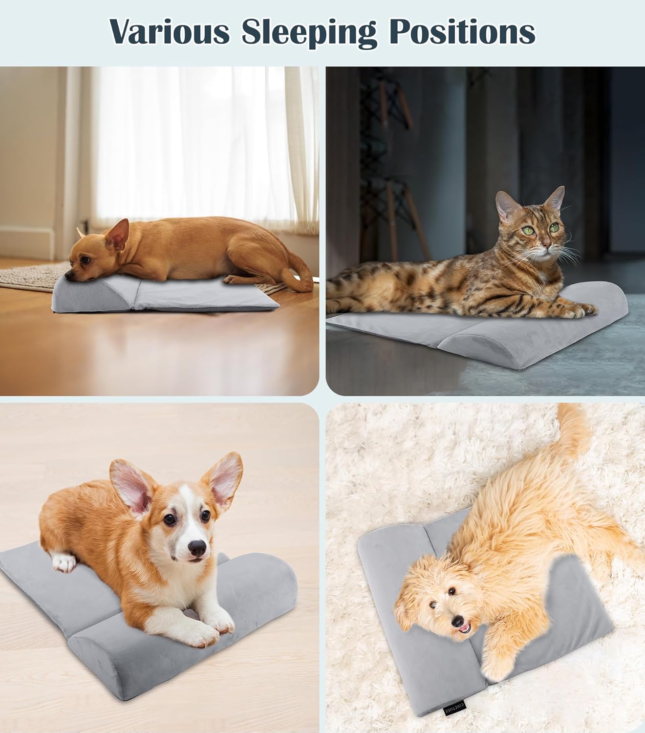 Dog Bolster Pillow for Small Dogs and Cats, Benefit for Cervical Vertebra and Neck, Dog Pillow for Improve Sleep Quality, Travel-Friendly, with High Resilience Foam, Machine Washable