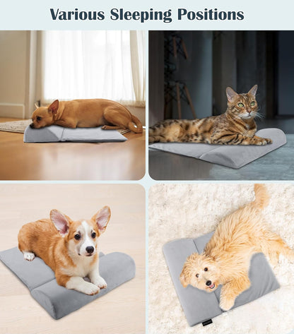 Dog Bolster Pillow for Small Dogs and Cats, Benefit for Cervical Vertebra and Neck, Dog Pillow for Improve Sleep Quality, Travel-Friendly, with High Resilience Foam, Machine Washable