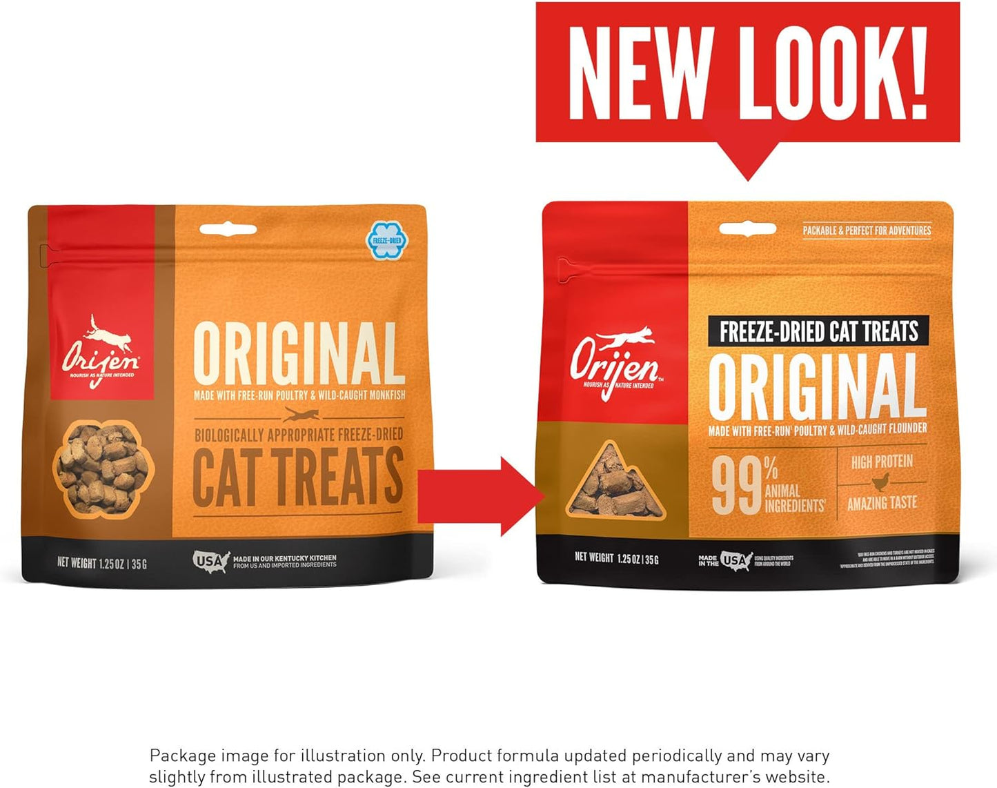 ORIJEN Freeze Dried Cat Treats Grain Free High Protein Raw Animal Ingredients Original 1.25oz Bag