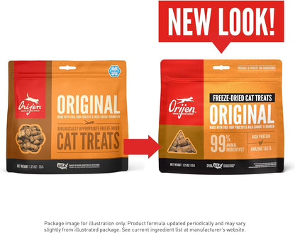 ORIJEN Freeze Dried Cat Treats Grain Free High Protein Raw Animal Ingredients Original 1.25oz Bag