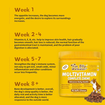 Daily Multivitamin for Dogs – Glucosamine Chondroitin, Probiotics & Omega Fish Oil – Supports Hip & Joint, Skin, Coat, Allergy & Immune Health – Vet Approved Chicken Chews, 90 Count