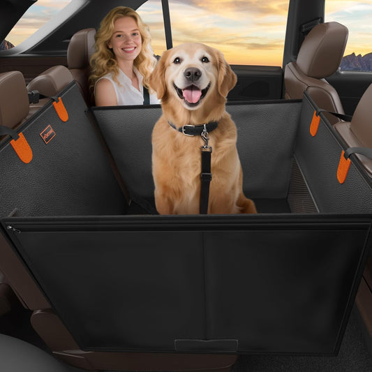 FURTIME Large Dog Car Seat, Upgraded PU Leather Back Seat Extender with Hard Bottom, Waterproof Pet Car Seat Cover for Medium Sized Dog, Pet Hammock for Cars, SUVs, Trucks