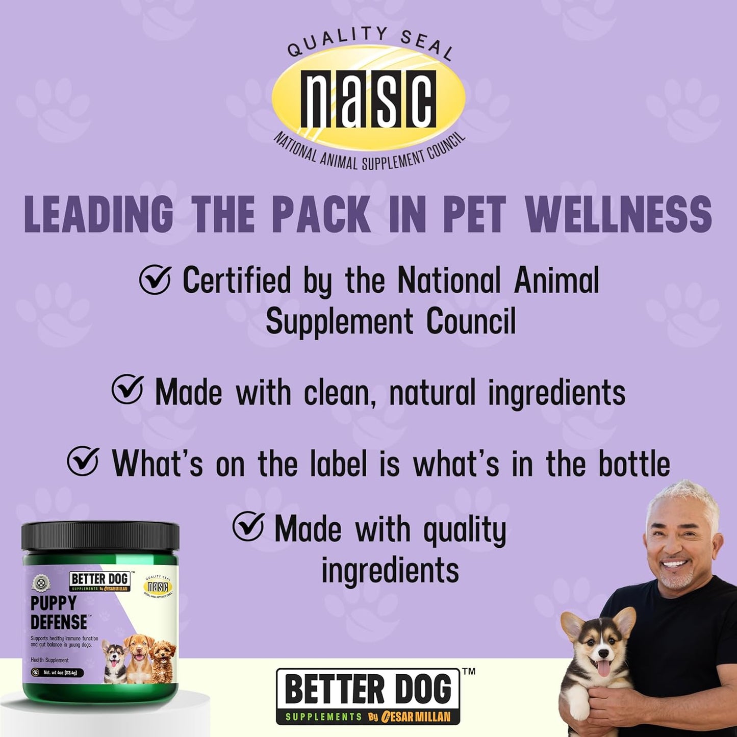 Better Dog Supplements Puppy Defense by Cesar Millan – Natural Immune Support Powder for Young Dogs – Immunity, Gut Balance, Digestive Health & Early Wellness – 4oz, (60-Day Supply)