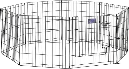 MidWest Homes for Pets Folding Metal Puppy/Dog Exercise Pen, Indoor/Outdoor Playpen with Secure Door, Provides 16 Sq Feet of Play Space, 24-Inches Tall, Black E-Coated
