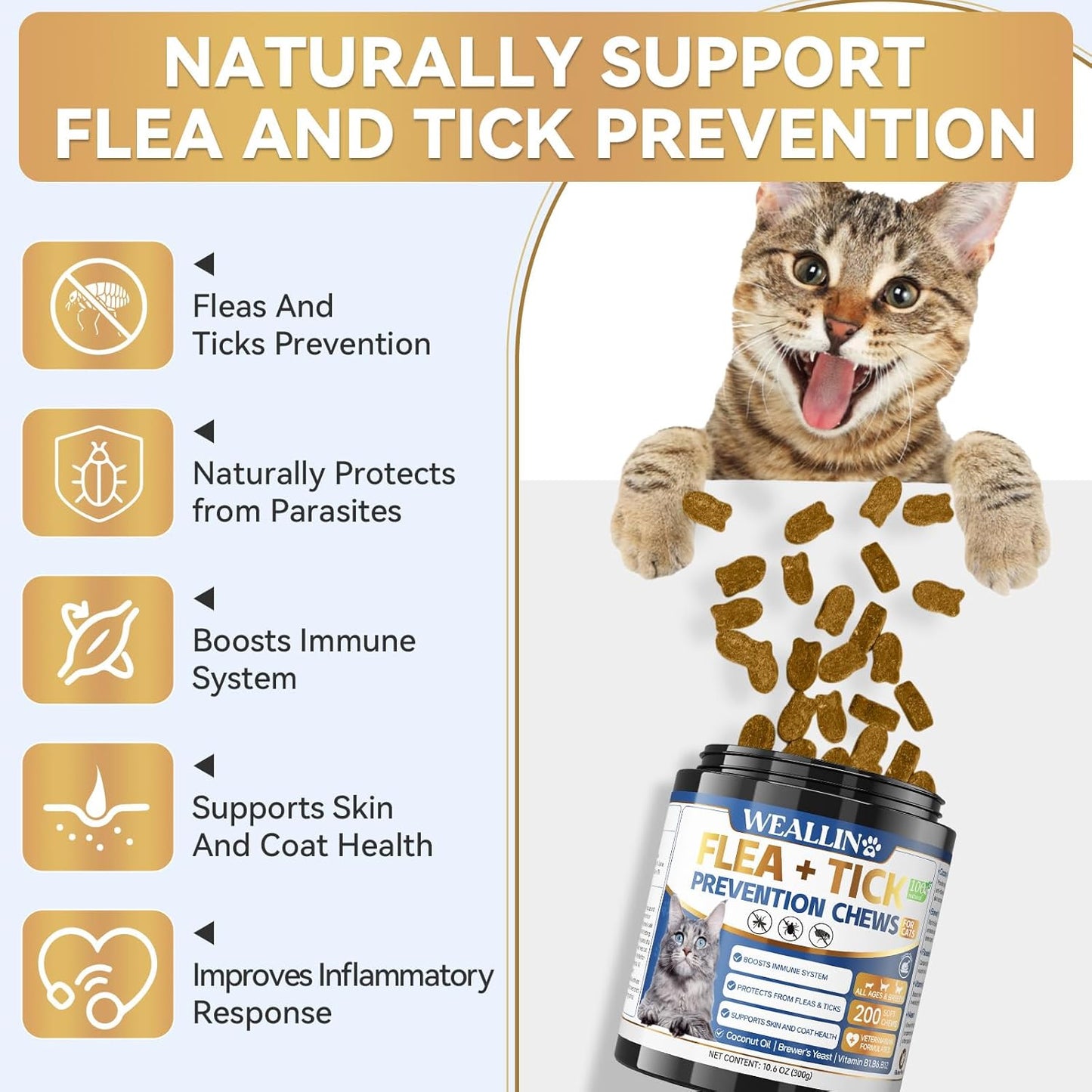 Flea and Tick Prevention Support Drop for Dogs & Cats + 200 Chews for Cats | Pets Oral Natural Supplement Flea and Tick Treatment for All Breeds and Ages