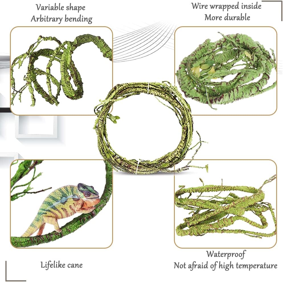 Hamiledyi Reptile Plants Bendable Jungle Climbing Vine Terrarium Branch and 4 Pcs Humid Hide for Leopard Gecko Moist Reptile Hide Box for Bearded Dragon Lizard Gecko Frog Snake