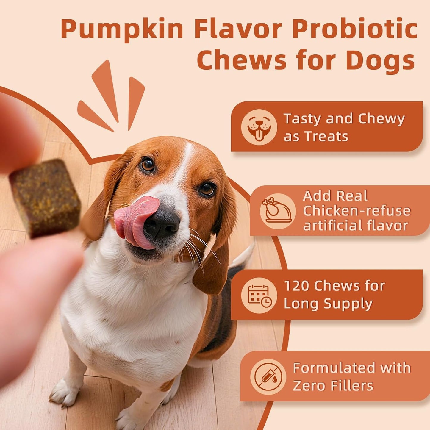 ZEBORA Probiotics for Dogs - Dog Probiotics, Pumpkin for Digestive & Gut Health, Digestive Enzymes & Prebiotic for Occasional Diarrhea, Support Immune, Skin & Allergies, 120 Soft Chews, Pumpkin Flavor