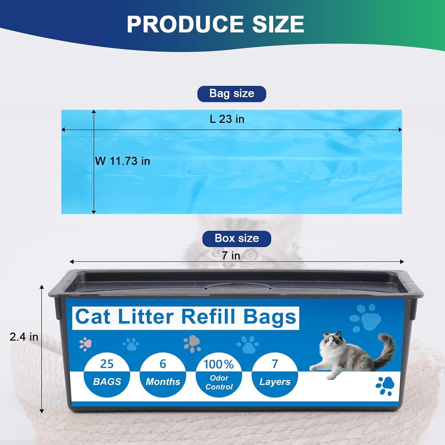 2 Pack Cat Litter Refill Bags Compatible with Litter Genie Easy Roll Pail,Lasting Refills,Leak-Proof & Easy-Tear,Ultimate Odor Control Cat Litter Bags,(50 Bags Total)