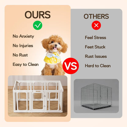 Jalove Dog Playpen Indoor, 24" H Plastic Dog Play Pen with Window, Clear Acrylic Pet Playpen for Puppy Cat Rabbit Ferret, Small Dogs Fence Crate Kennel, Whelping Cage (White, 10 Panels)