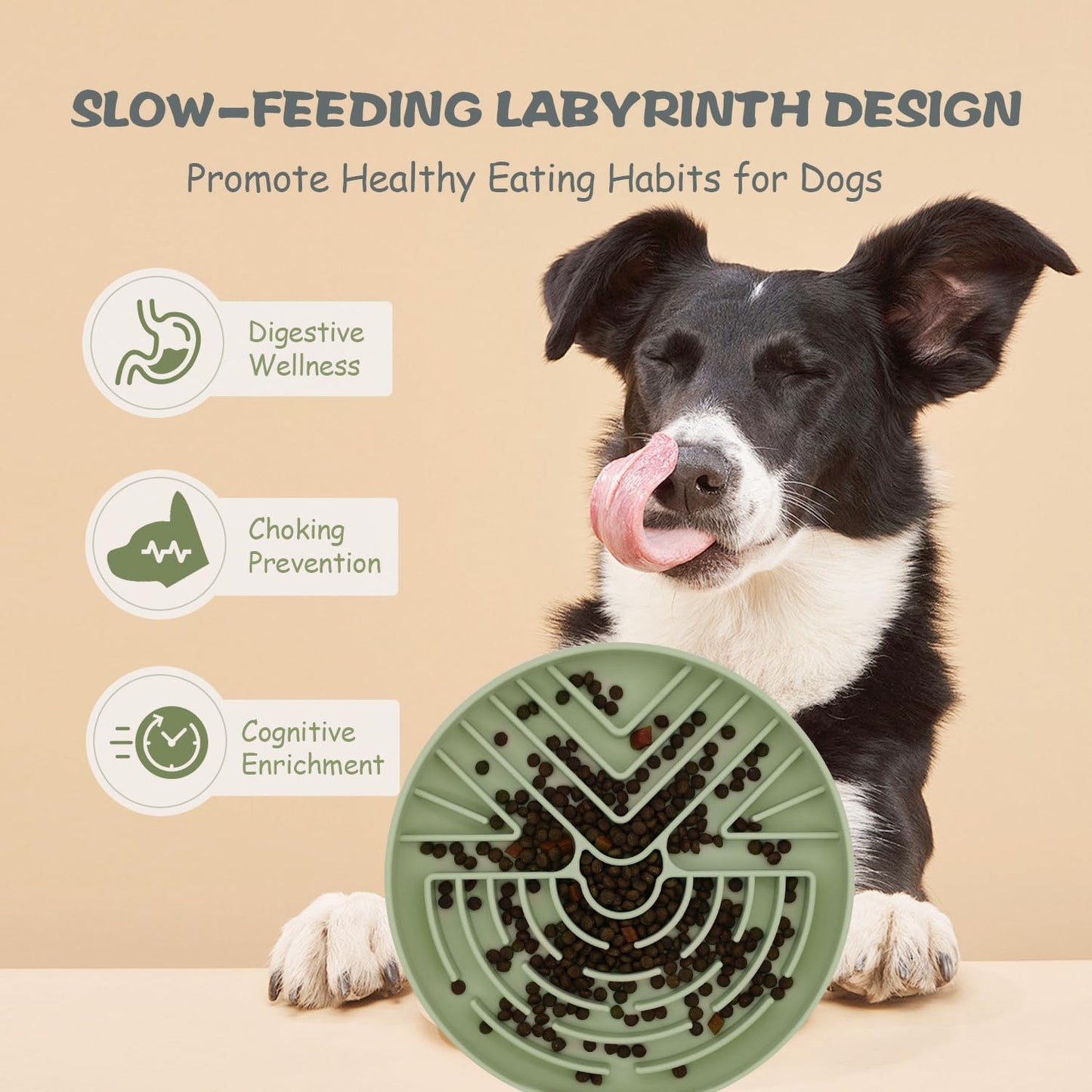 Lesipee Slow Feeder Dog Bowl for Large & Small Pets, Anti Choking Puzzle Dog Food Bowl with Non-Slip Base, Interactive Pet Slow Eating, Silicone Cat Feeder for Puppies & Cats(Grey Green)