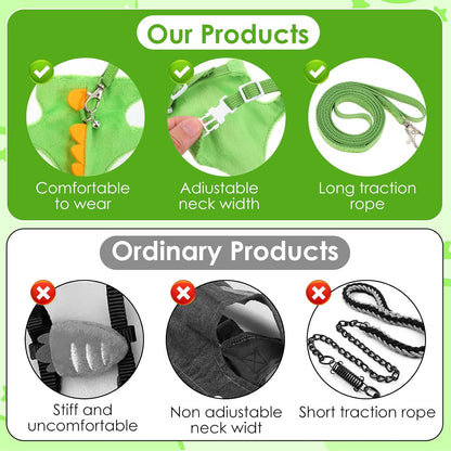 Ferret Harness and Leash Set Small Animals Vest Harness with Safe Bell Dinosaur Shaped Leash Set for Baby Rabbit Guinea Pig Teacup Chihuahua Mouse and Other Small Pet