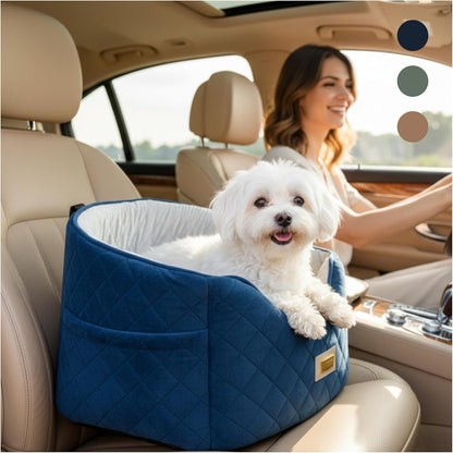 Premium 2-in-1 Dog Car Seat & Home Bed for Small Dogs – Premium Travel Pet Bed with Safety Straps, Stylish Design, Soft Plush Cushion & Secure Portable Comfort – Under 30lbs (Blue)