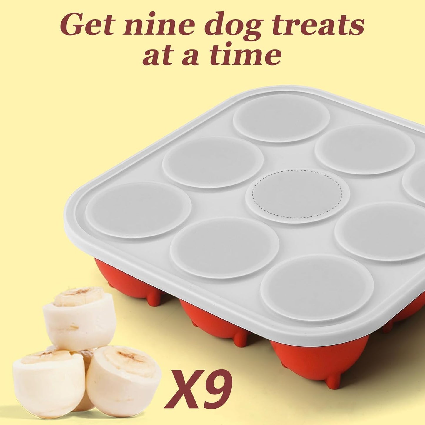 9-Cavity Silicone Frozen Dog Treat Mold with Lid for Woof Pupsicle & Power Chewer Pupsicle Small 10-25lbs,Reusable Frozen Dog Treat Tray Mold for Pupsicle Toy