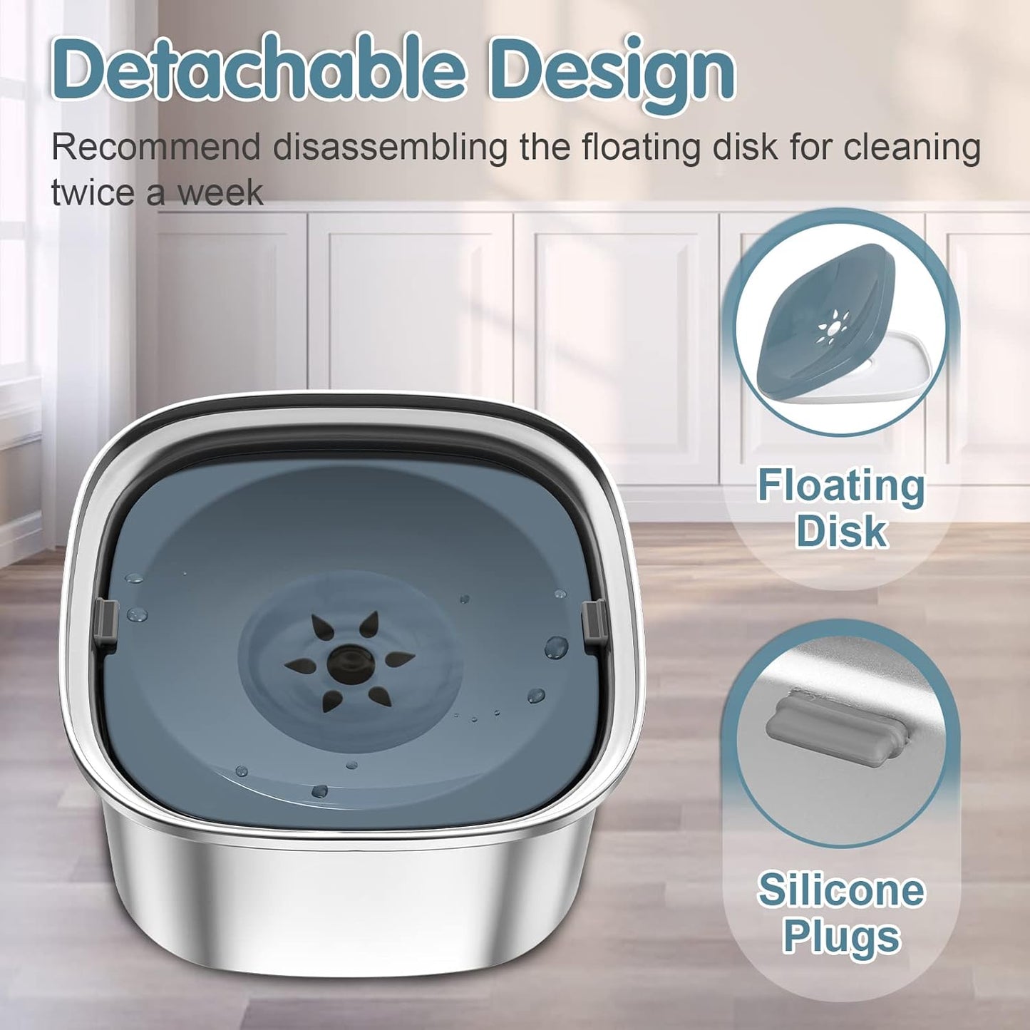 UPSKY 3L Dog Water Bowl 101oz Stainless Steel No Spill Large Capacity Dog Food Water Bowl Slow Water Feeder, Spill Proof Pet Water Dispenser Vehicle Carried Travel Water Bowls