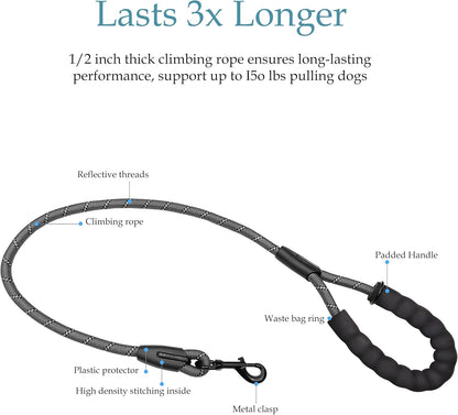 Double Dog Leash for Two Dogs, Heavy Duty Adjustable No Tangle, Bungee Retractable Split Multiple Leash for Walking 2 Dogs, 5.5FT-1/2”, Black