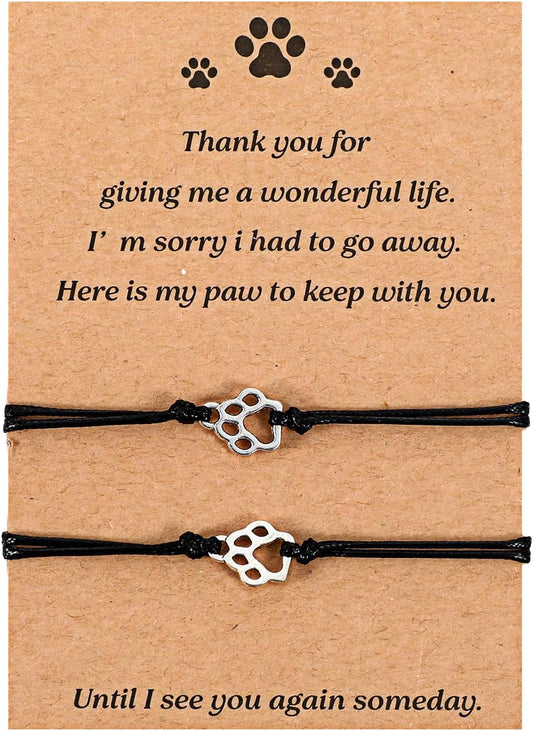Cat Memorial 2PCs Gifts for Loss of Cat Pet Paw Bracelet for Women Men for Cat Passing Away Gifts for Cat Lovers Bereavement Gifts for Cat Lover Memory Gifts Loss of Furry Friend Sympathy Gift