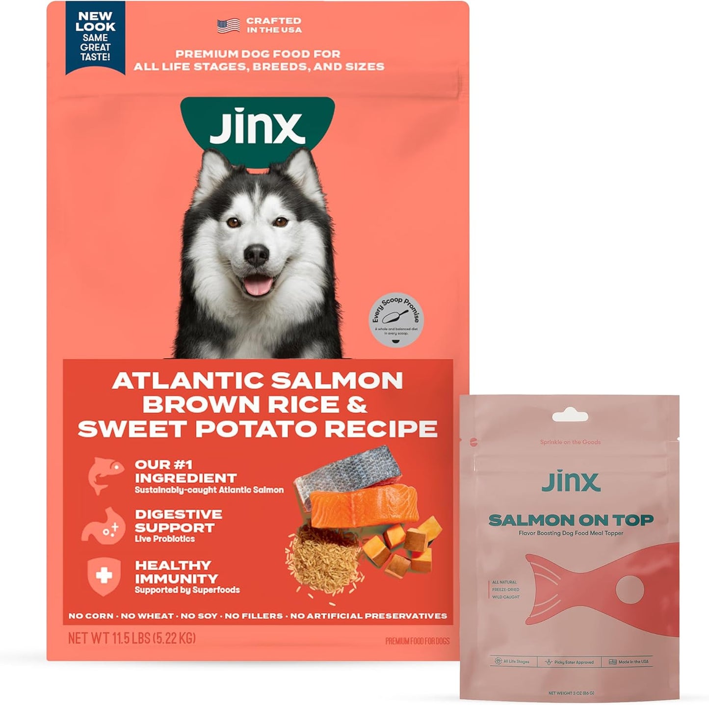 Jinx Premium Dog Food Bundle - 11.5lb Salmon Dry Dog Food & Freeze-Dried Salmon Food Toppers (3oz)