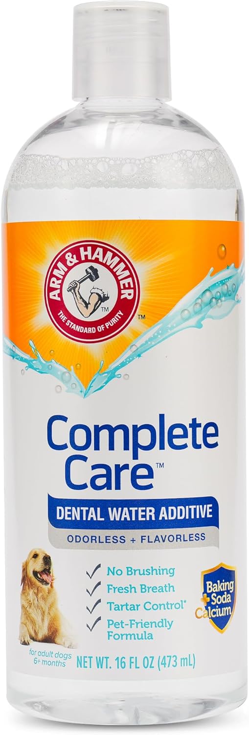 Arm & Hammer Complete Care Dental Water Additive for Dogs, Dog Breath Freshener, Dog Mouth Wash or Dental Rinse, Simply Add to Pet Drinking Water for Fresher Breath, 16 FL OZ