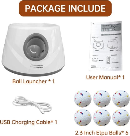Automatic Ball Launcher for Dogs with 6 ETPU Balls, White, Adjustable Distance 20-45ft, USB Rechargeable, Interactive Pet Toy (Gary)