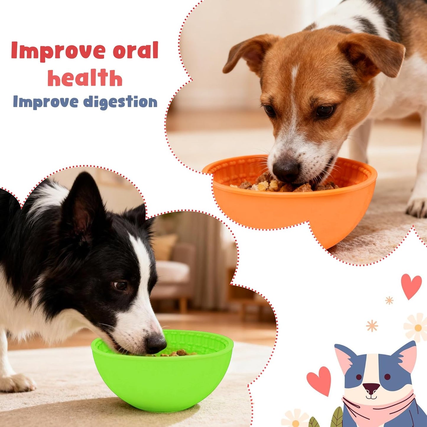 4 Pcs Dog Enrichment Lick Bowls Silicone Freeze Bowls Interactive Cat Licking Mats Slow Feeders Includes 2 Pcs Brush for Pet Boredom Anxiety Relief,Oral Health,Wobble or Stay Put Freeze Feeder