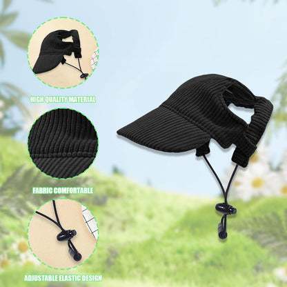 Dog Baseball Cap, Dog Cat Summer Beach Visor Hat with Ear Holes, Adjustable Puppy Sunbonnet Headdress (Black, Large)