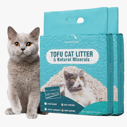 Plant-Based Cat Litter, Odor Control Quick Clumping Tofu Cat Litter, 12 lbs, Low Tracking Dust Control Lightweight Flushable Unscented Natural Kitty Litter