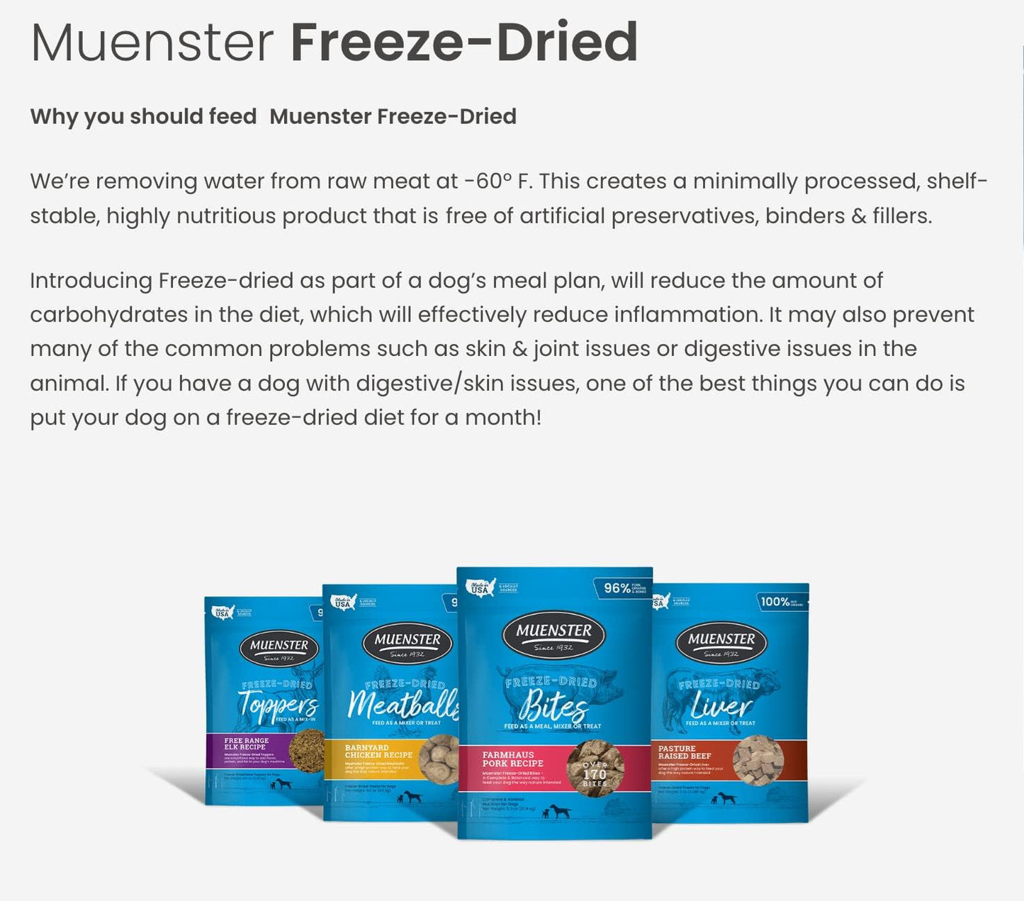 Muenster Adult Dry Dog Food - 22lb Bag Ancient Grain w/Ocean Fish & Freeze-Dried Meatballs Barnyard Chicken Recip