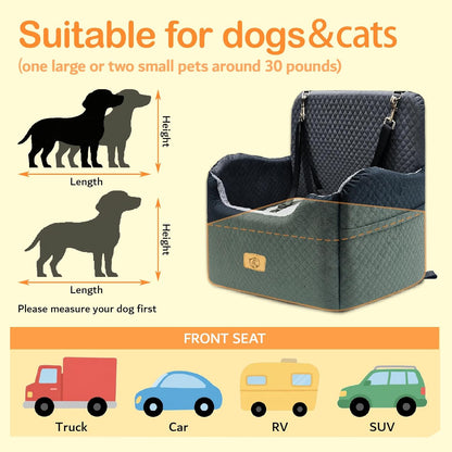 Memory Foam Dog Booster Seat Under 35 lbs, Medium Dog Car Seat, Comfortable Hi-Density Sponge Car Bed for Small/Medium Pets,Detachable and Washable Pet Travel Bed with 2 Adjustable Safety Belt
