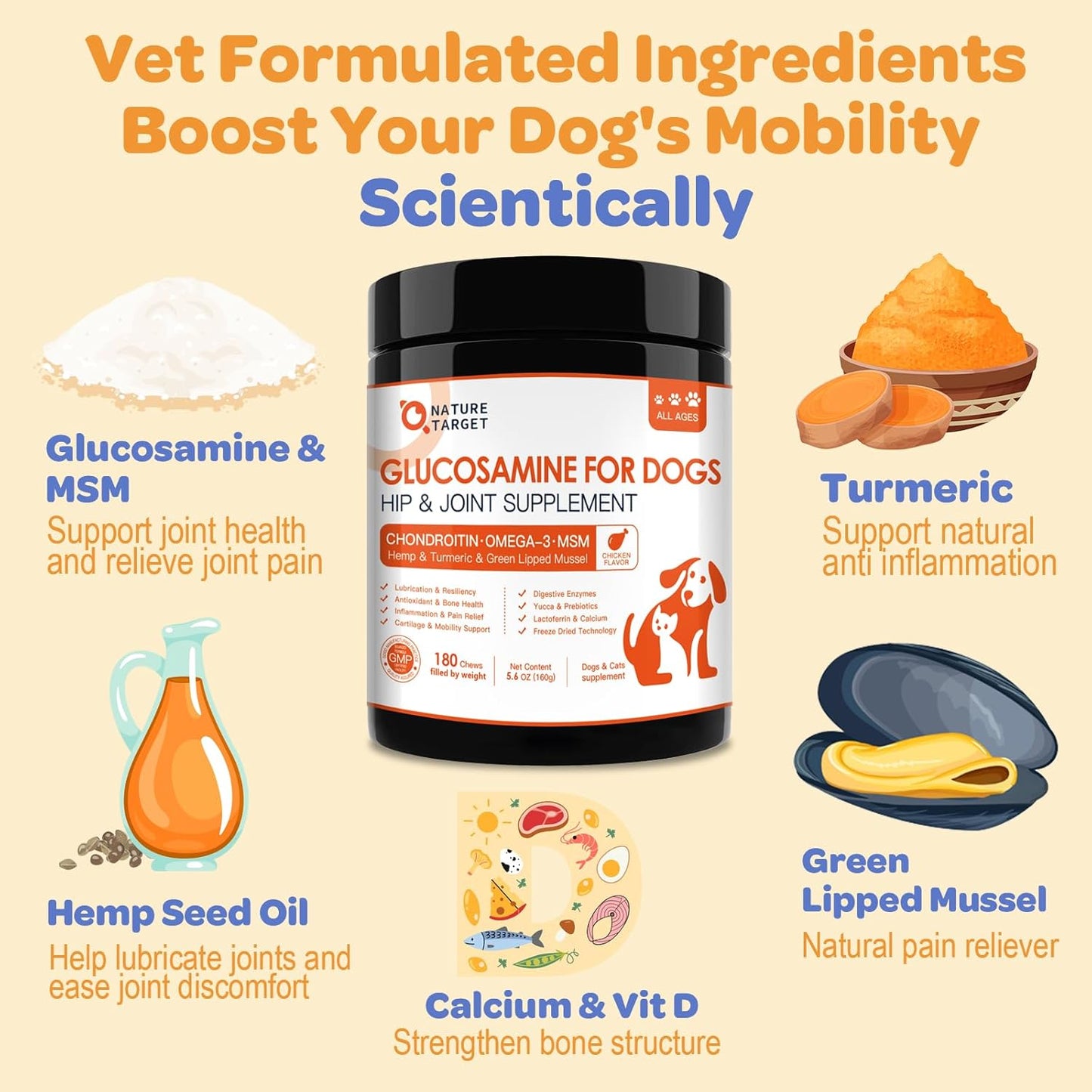 Dog Vitamins Powder, Glucosamine for Dogs 180 Counts