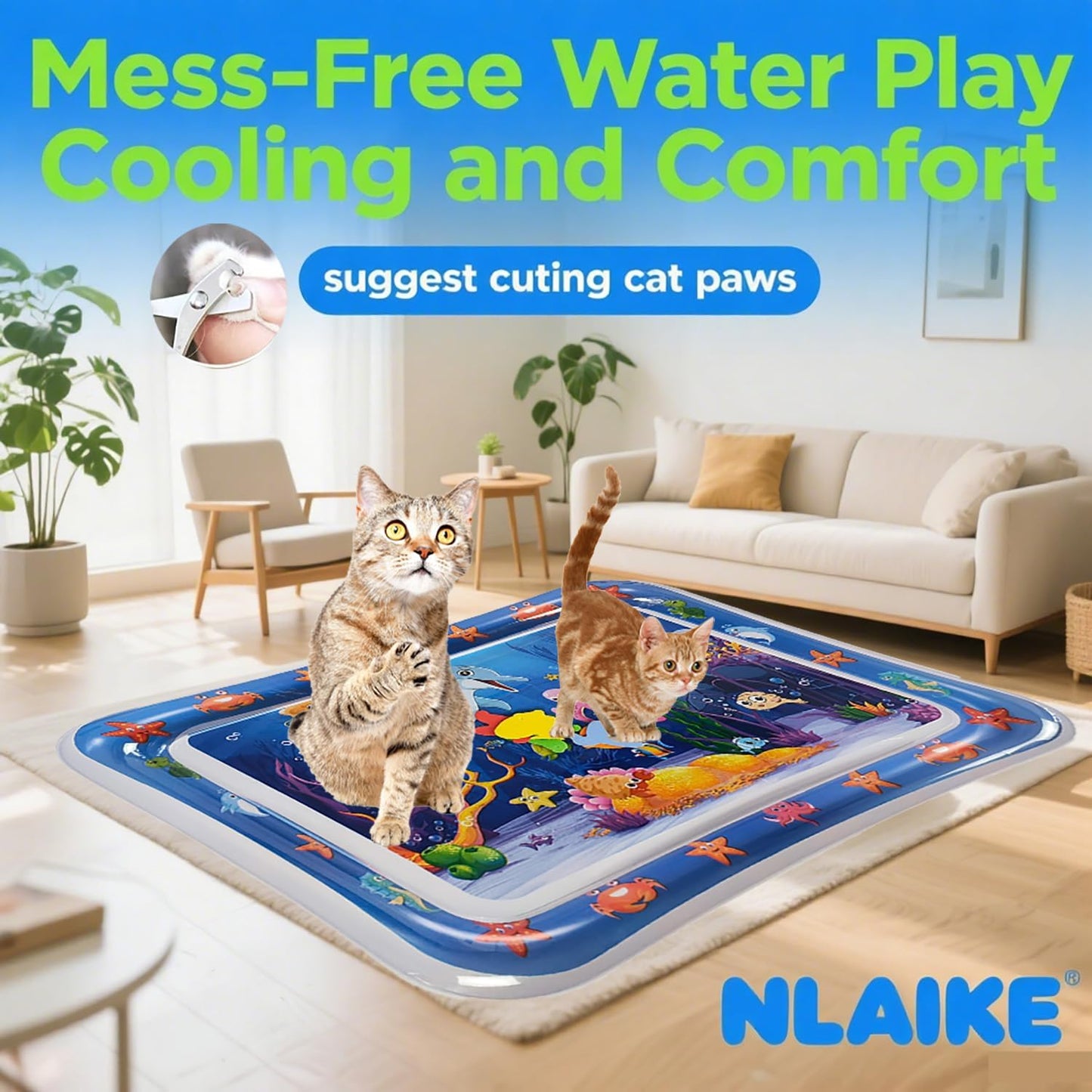 2 Packs Thickened Water Sensor Play Mat for Cats,Cat Cooling Pad Keep Your Pets Cool in The Summer,Cats Water Play Mat with Fish for Pet Play,Cat Water Mat Toy for Kids,Pets(Dolphin Design)