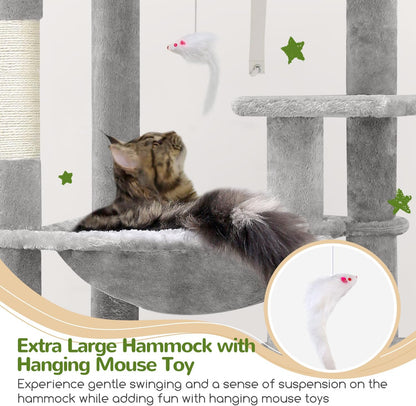 Globlazer Heavy Duty Cat Tree, 70 inch Sturdy Cat Tree for Indoor Cats Extra Large Cat Tower with Scratching Post, Hammock, Cat Condo for Adult Cats Kittens, F70 Pro, Light Grey