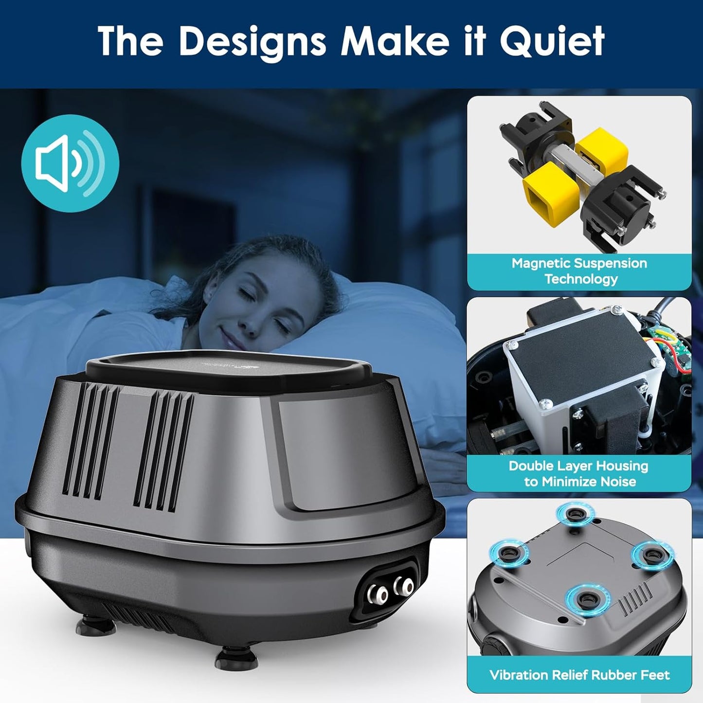 AquaMiracle Aquarium Air Pump Super Quiet Fish Tank Air Pump, 6W/10W 190GPH/317GPHAquarium Bubbler Hydroponics Air Pump Oxygen Pump Pond Aerator