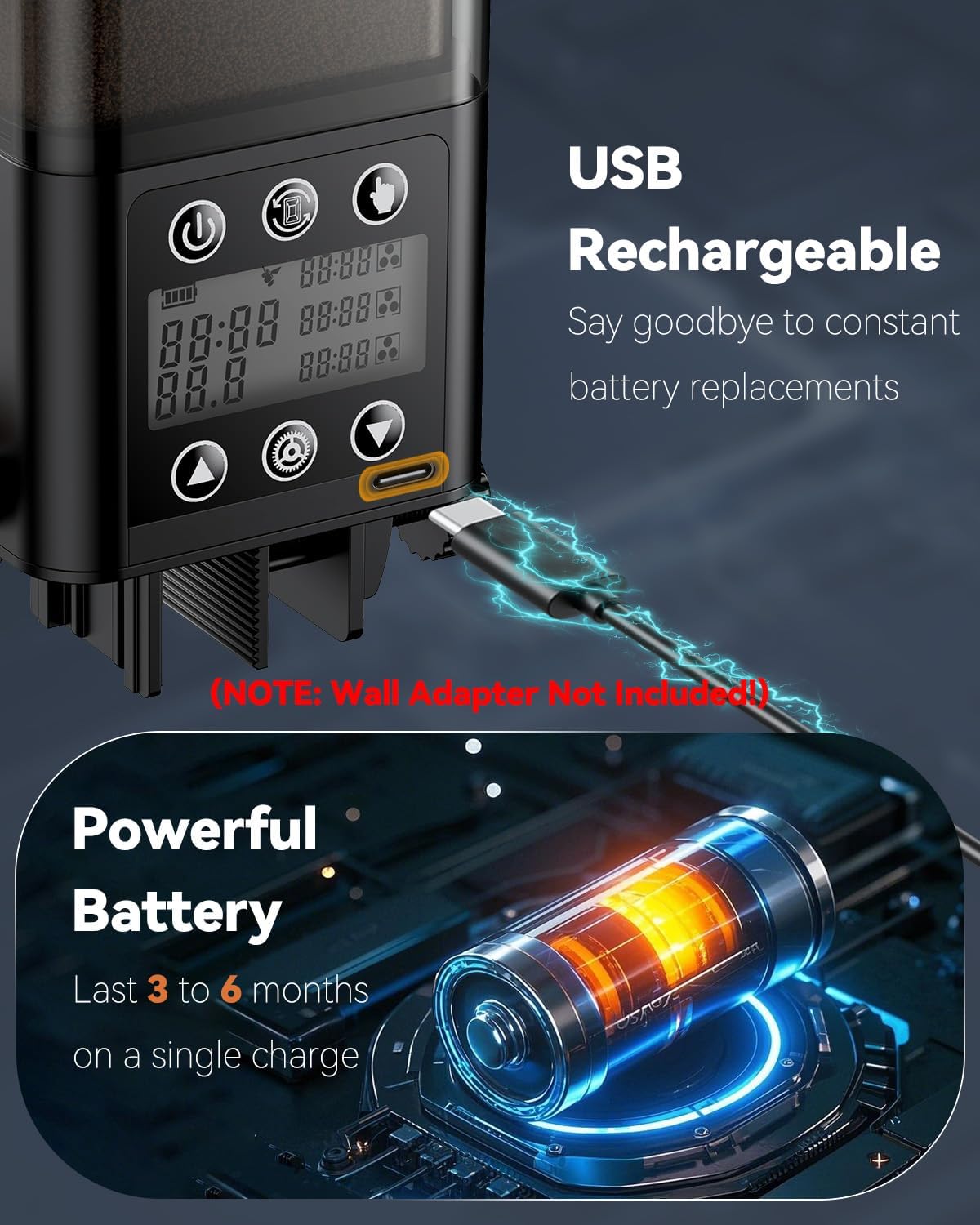 Pawfly Automatic Aquarium Feeder, USB Rechargeable 320 mL Auto Food Dispenser with Timer, Adjustable Vacation Feeder for Pellets, Granules and Powder