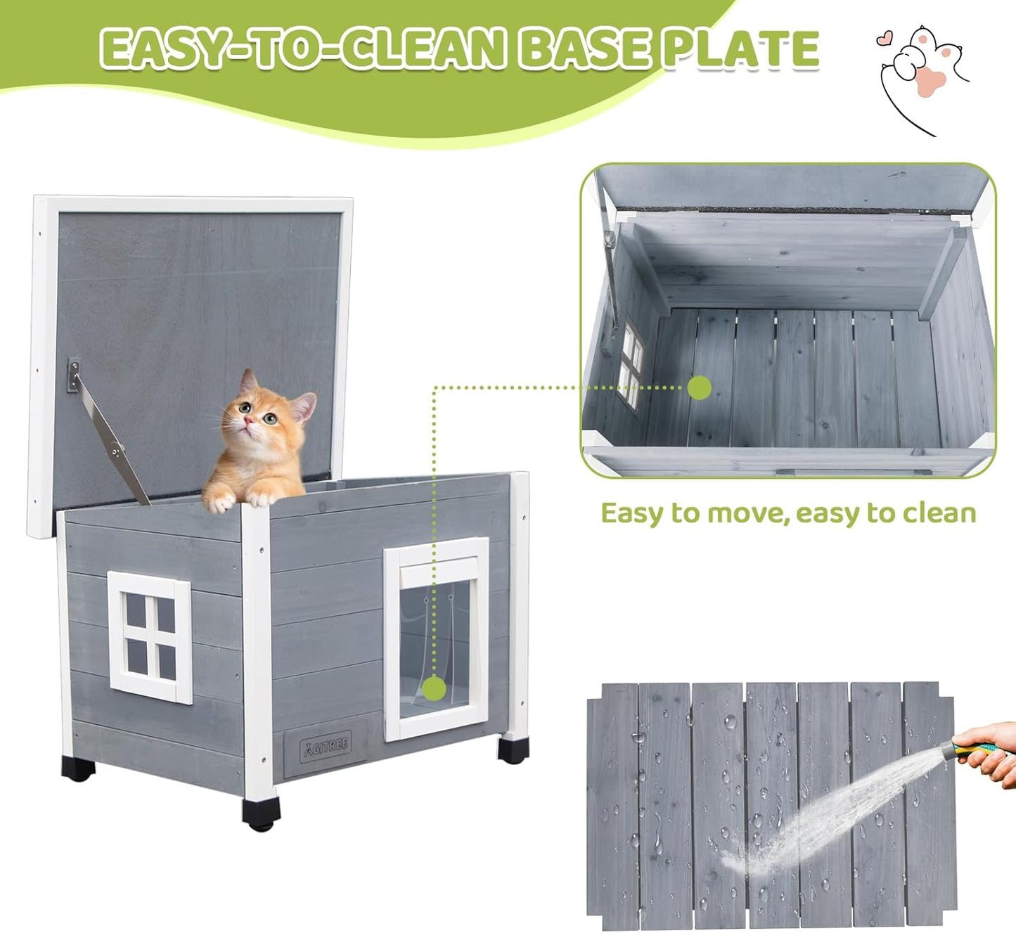 Outdoor Wooden Pet House, Weatherproof Winter Shelter for рuррy and Cats, Elevated Design with Window (Gray)