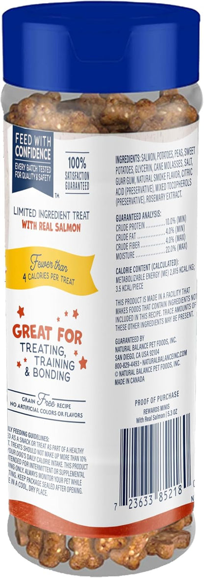 Natural Balance Limited Ingredient Mini-Rewards Salmon Grain-Free Dog Training Treats for Dogs | 5.3 Ounce Canister